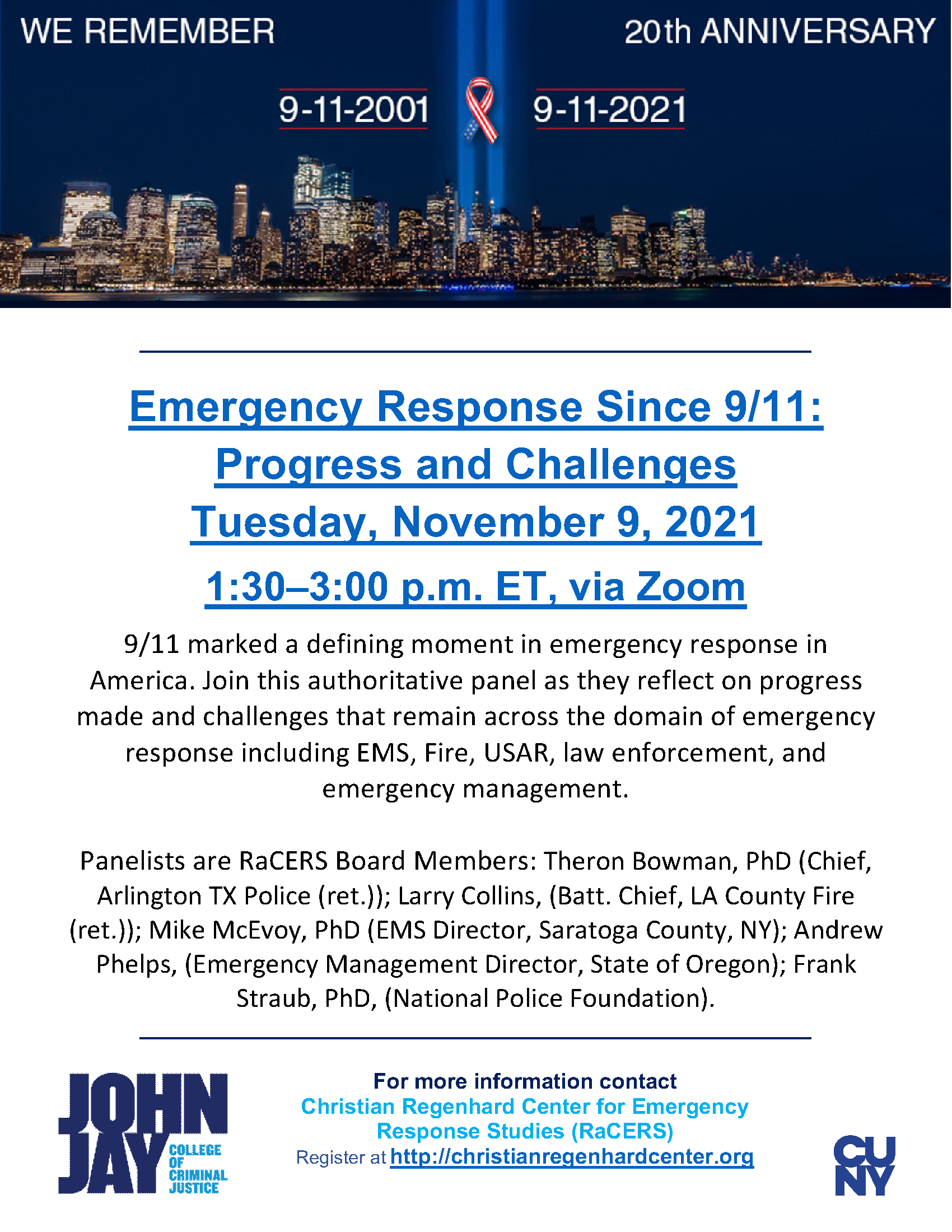 Event Series “9/11 + 20” continues at John Jay College’s Christian Regenhard Center